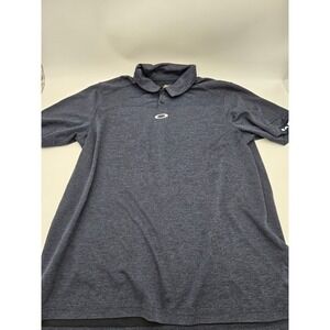 Oakley Mens Golf Polo Shirt Navy Blue Heathered Short Sleeve Ellipse Logo Large